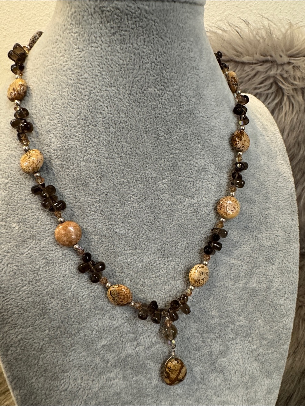 Handcrafted Brown Jasper and Smoky Quartz Beaded Necklace - Women Jewelry